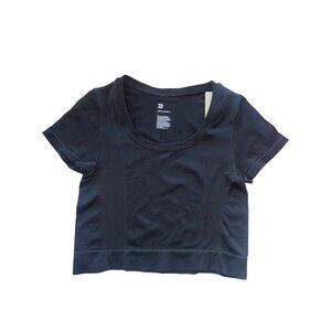 All In Motion Womens Rib Seamless Cropped Tee Black Size Large Moisture Wicking